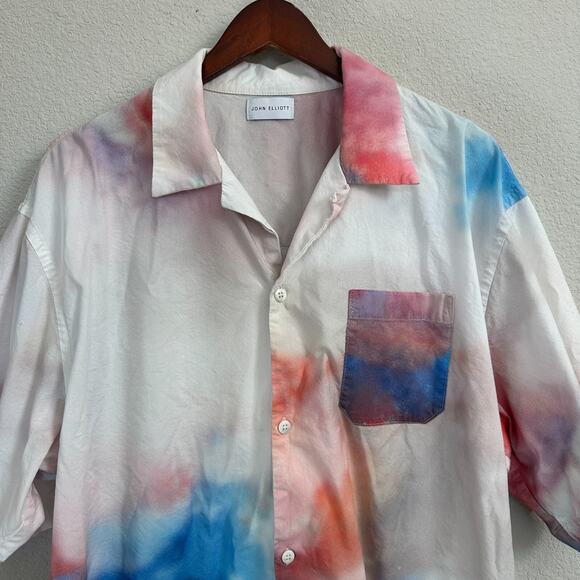 John Elliot Shirt Mens XXL Button Up Camp Watercolor White Short Sleeve Casual - Picture 2 of 15